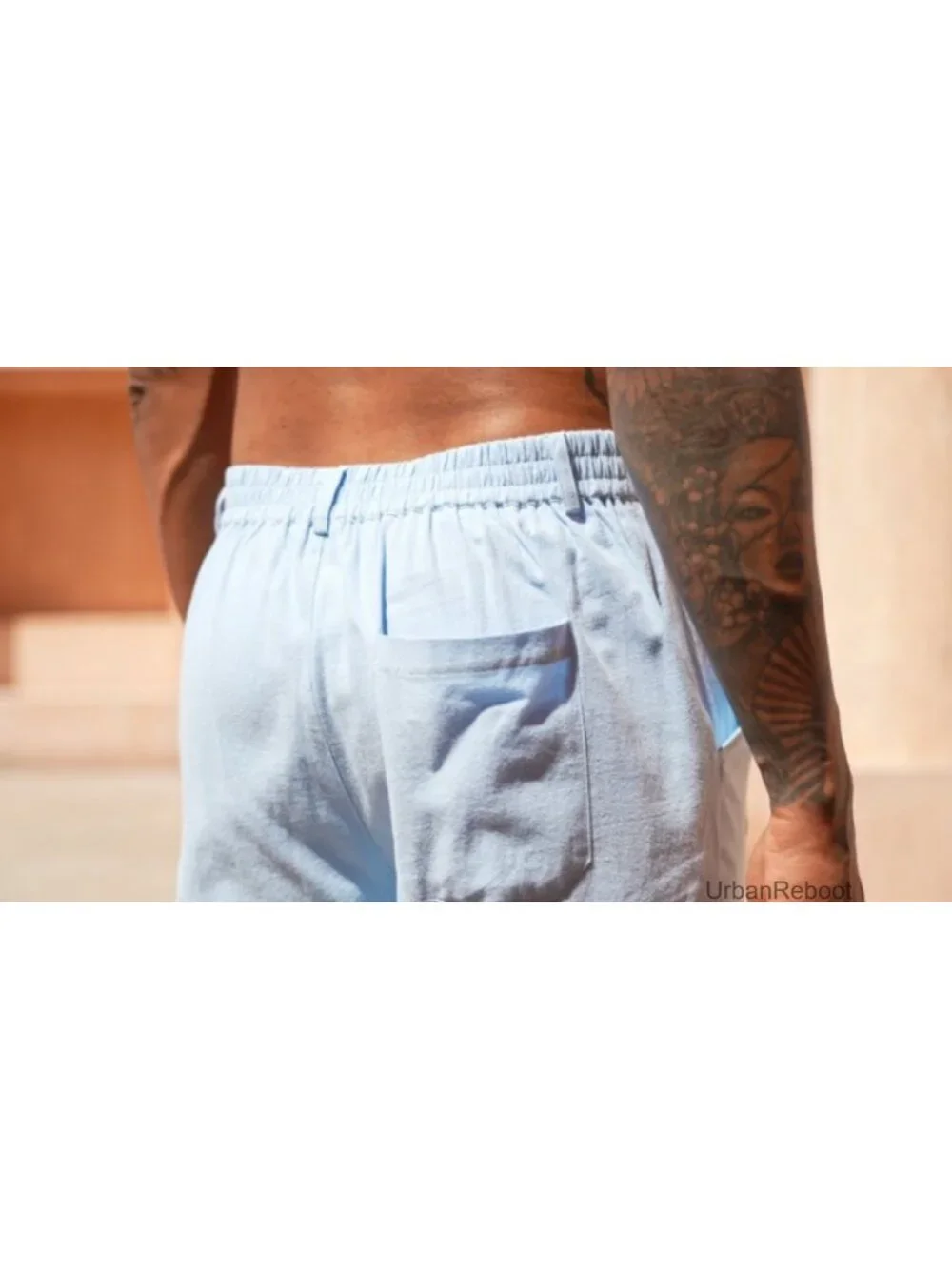 Mens Cotton Linen Casual Pants Elastic Waist Trousers Pleated Loose Fit